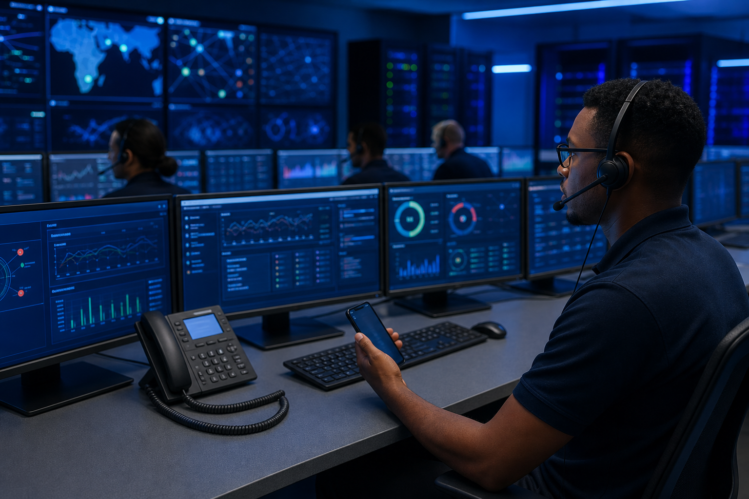 24 hour IT support desk monitoring incidents with phone and mobile hotline tools